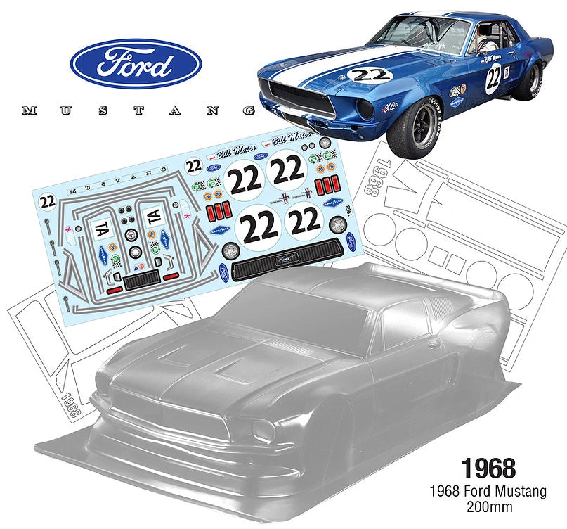Classic Muscle Ride: 1968 Ford Mustang for RC Fans! Tamiya, HPI, Kyosho Compatible - Ready to Roll!